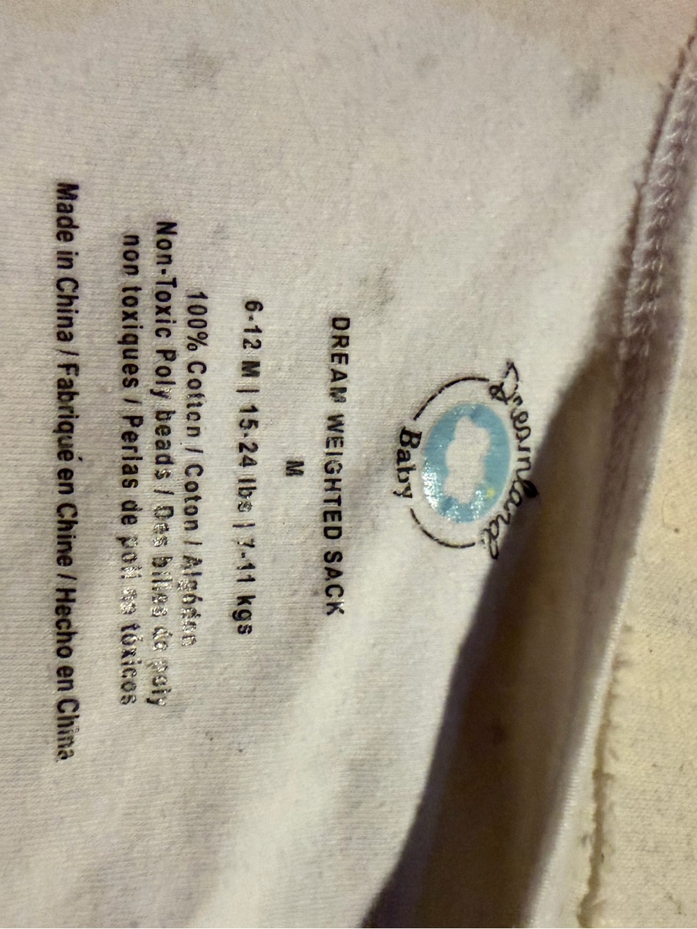 Dream Weighted Sack Baby Sleep Sack - Cream with Light Blue Logo